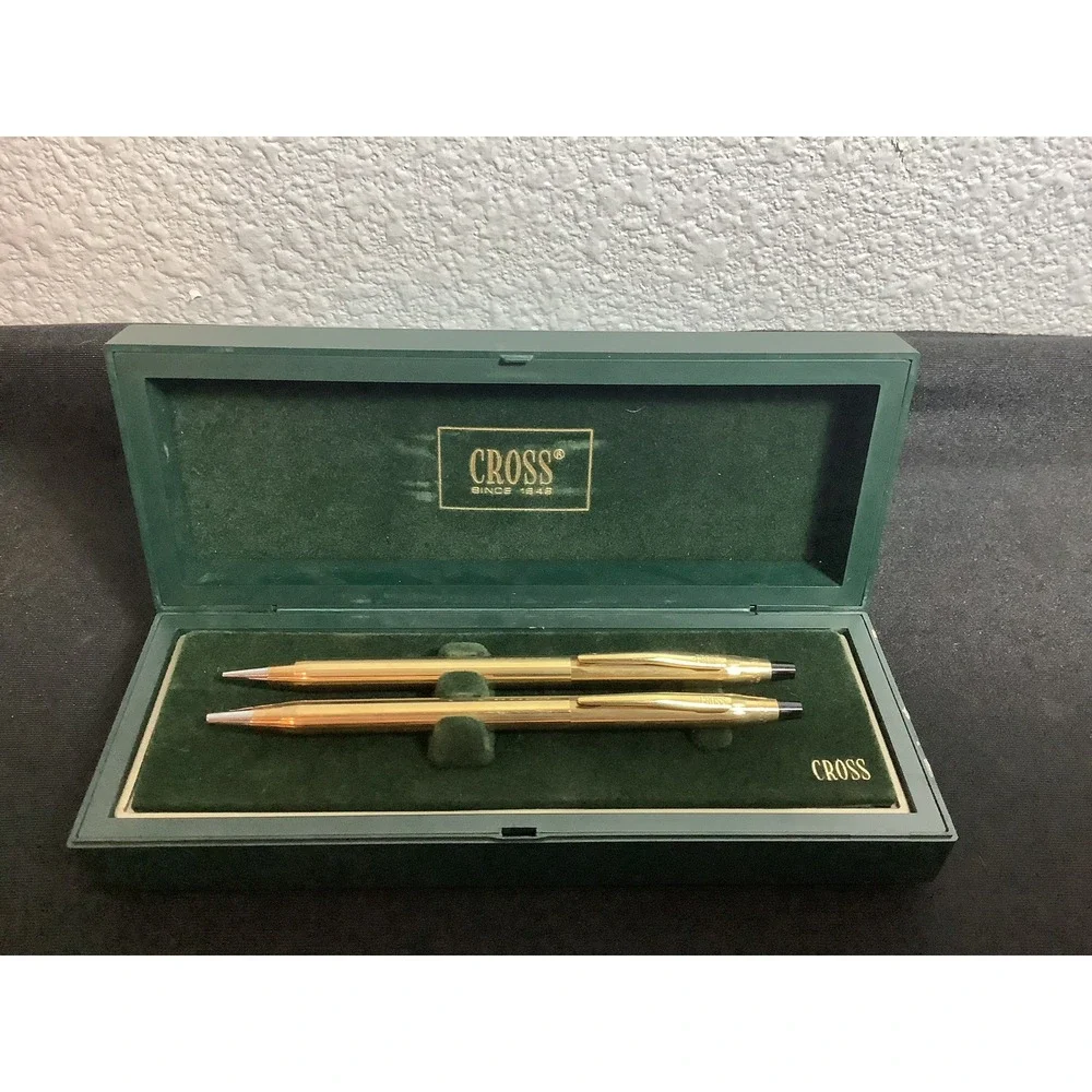 Vintage Cross 1/20 10k Gold Filled Pen & Pencil Set W Brochure And Original Case